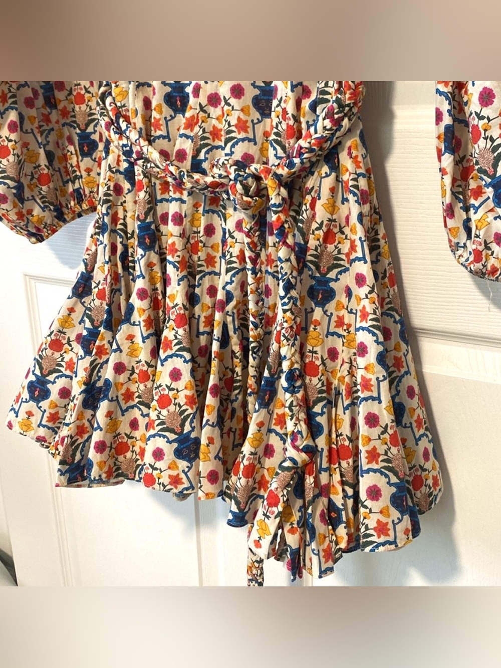 Rhode-Ella Multicolor Floral Cotton Harmony Ruffle Mini Boho Dress Size M